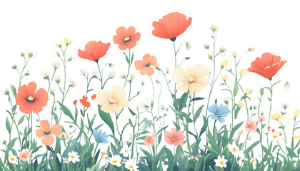 Fototapeta premium A vibrant field of wildflowers in full bloom, showcasing a variety of colors and textures.