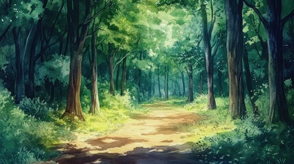 Obraz premium Watercolor illustration of a forest pathway