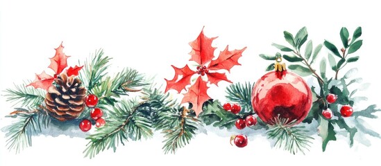 Watercolor illustration featuring festive holiday elements