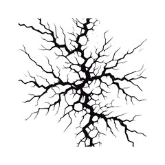 Fissures in the ground, fractures in the wall, or split lines in the concrete. Vector fracture pattern on a background of a wall. White background. 
