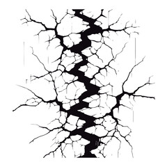 Fissures in the ground, fractures in the wall, or split lines in the concrete. Vector fracture pattern on a background of a wall. White background. 
