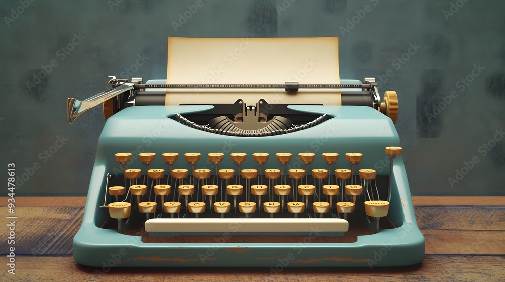 Poster a vintage 3d rendering of a typewriter with a page loaded ai generated illustration