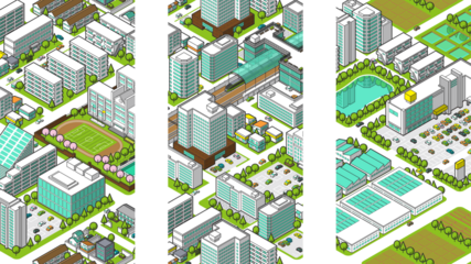 俯瞰から見た立体の街並みベクターイラスト