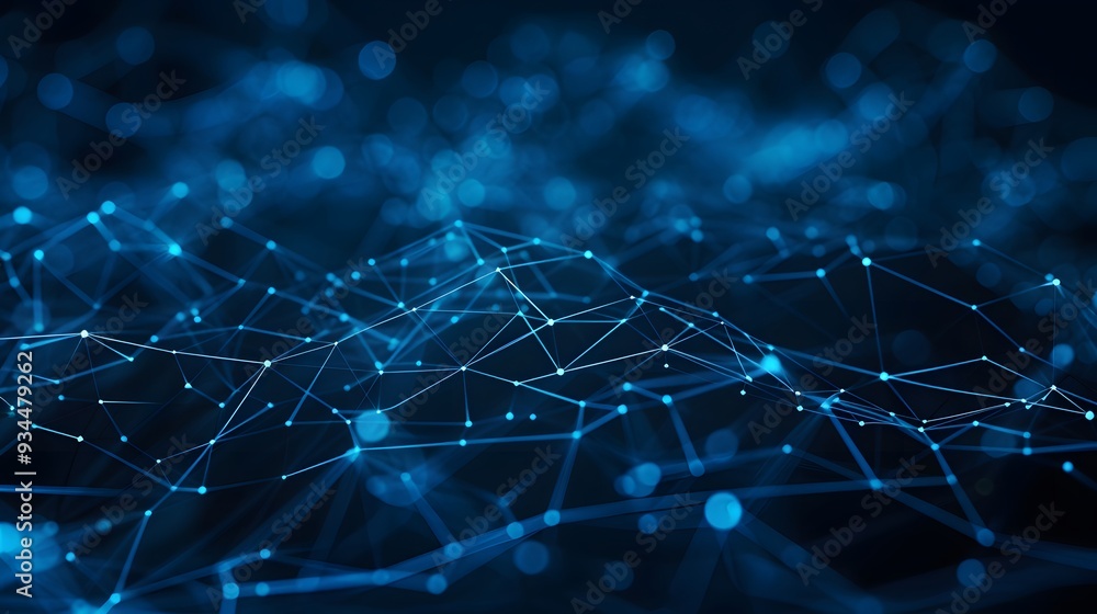 Poster A web of interconnected blue dots and lines on a dark background symbolizing a global network  AI generated illustration