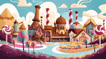 A whimsical  illustration of Willy Wonkas Chocolate Factory  AI generated illustration
