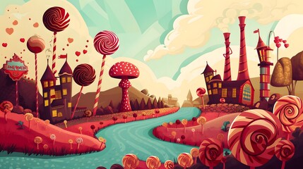 A whimsical  illustration of Willy Wonkas Chocolate Factory  AI generated illustration