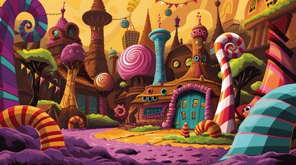 A whimsical  illustration of Willy Wonkas Chocolate Factory AI generated illustration