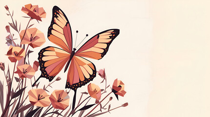 Orange Butterfly Illustration with Flowers