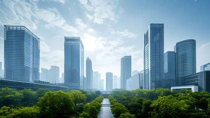 Obraz premium A zero carbon emission corporate building set amongst a modern cityscape AI generated illustration