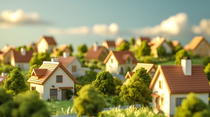 Abstract 3D background representing a small cute village  AI generated illustration