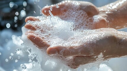 Fototapeta premium Washing Hands With Soap During Quarantine as a Vital Part of Antiviral Health Measures