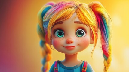 Fototapeta premium Colorful 3D cartoon portrait of a little girl