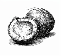 Hand drawn isolated coconut graphic illustration to engrave