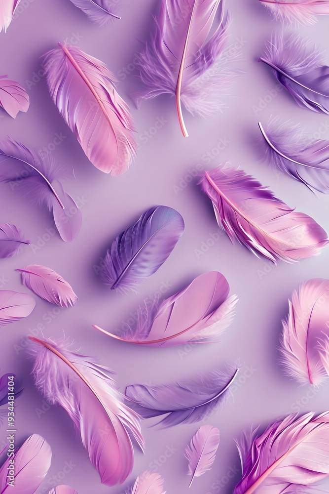 Aufkleber abstract 3d feather patterns floating against a cute purple-inspired background ai generated illustr