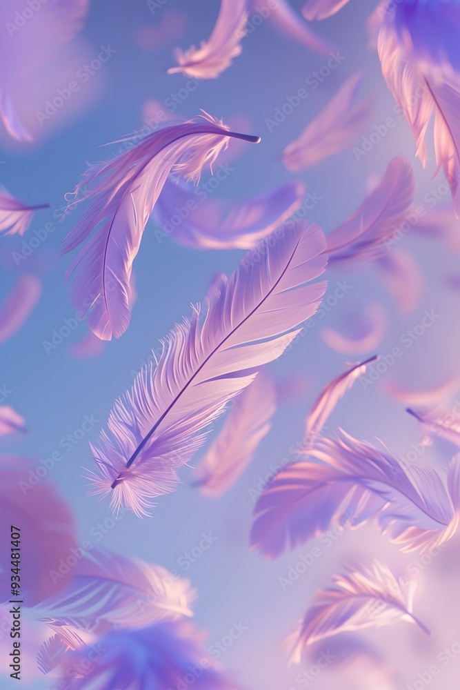 Aufkleber abstract 3d feather patterns floating against a cute purple-inspired background ai generated illustr