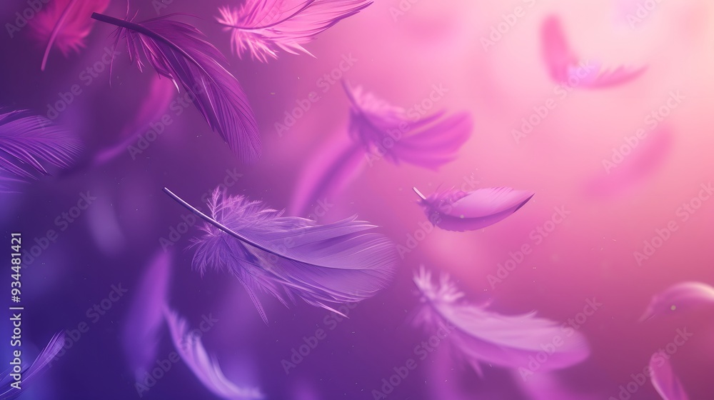 Aufkleber abstract 3d feather patterns floating against a cute purple-inspired background ai generated illustr