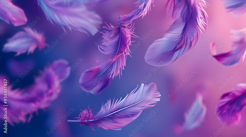 Aufkleber abstract 3d feather patterns floating against a cute purple-inspired background ai generated illustr