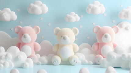 Abstract 3D teddy bears against a cute pastel theme  AI generated illustration