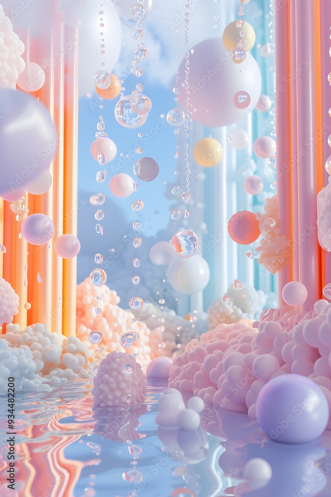 Poster abstract array of rainy-day elements floating in a pastel 3d scene ai generated illustration