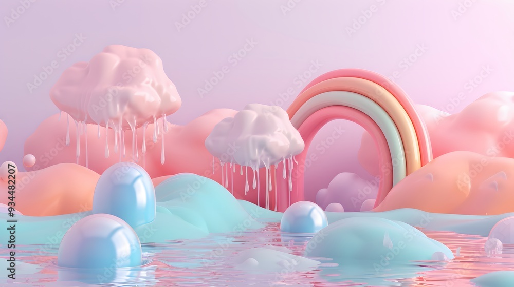 Poster abstract array of rainy-day elements floating in a pastel 3d scene ai generated illustration