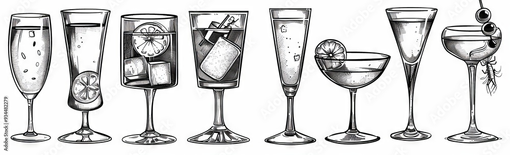 Wall mural Modern illustration of an isolated black and white drink set