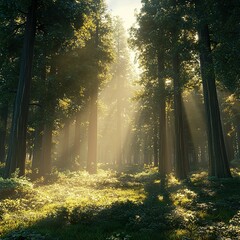 Fototapeta premium Beautiful enchanting grove of ancient towering redwood trees wallpaper