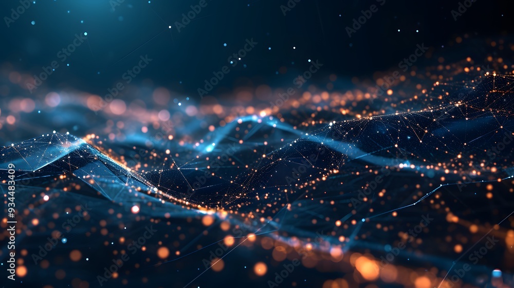 Fototapete abstract display of connecting dots and lines on a dark background illustrating the global technolog