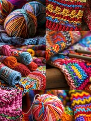 Colorful Yarn Balls and Knitted Fabric.