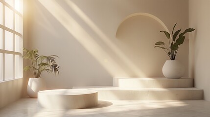 Modern Minimalist Interior Design With Natural Light and Potted Plants in a Sunny Room