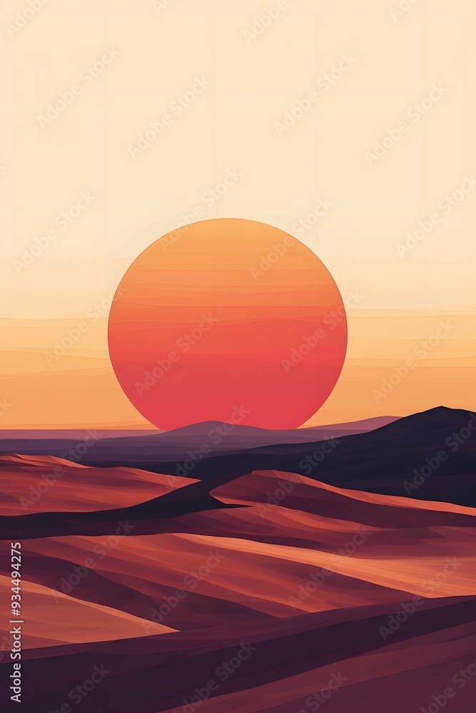 Poster abstract overview of an isolated desert during sunset in a minimalistic style ai generated illustrat