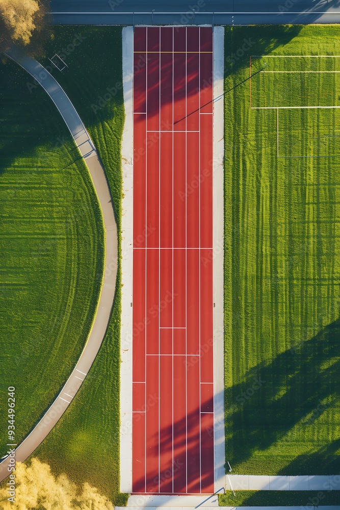 Poster aerial view of a running track and field in minimalistic style ai generated illustration