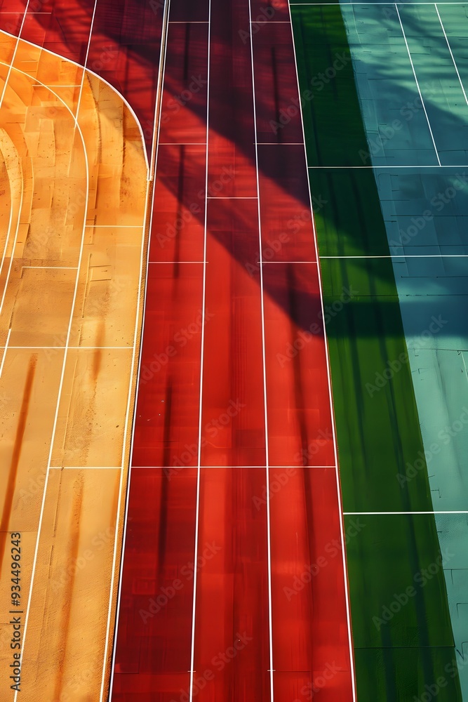 Poster aerial view of a running track and field in minimalistic style ai generated illustration
