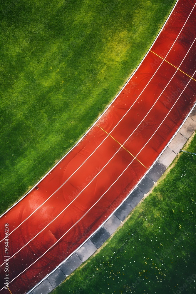 Poster aerial view of a running track and field in minimalistic style ai generated illustration