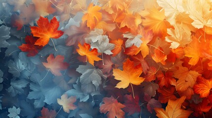 Aesthetically pleasing 3D autumn leaves in an abstract scenic backdrop AI generated illustration