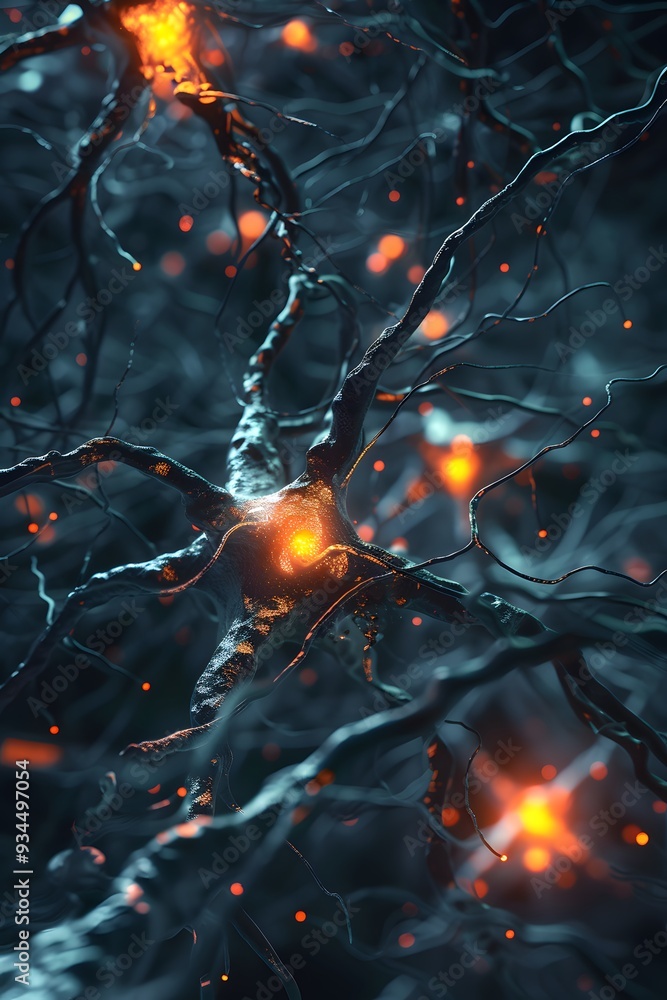 Poster an abstract 3d representation of a system of neurons ai generated illustration