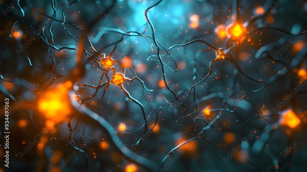 Poster an abstract 3d representation of a system of neurons ai generated illustration