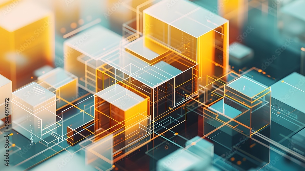 Aufkleber an abstract geometric representation of a building process ai generated illustration
