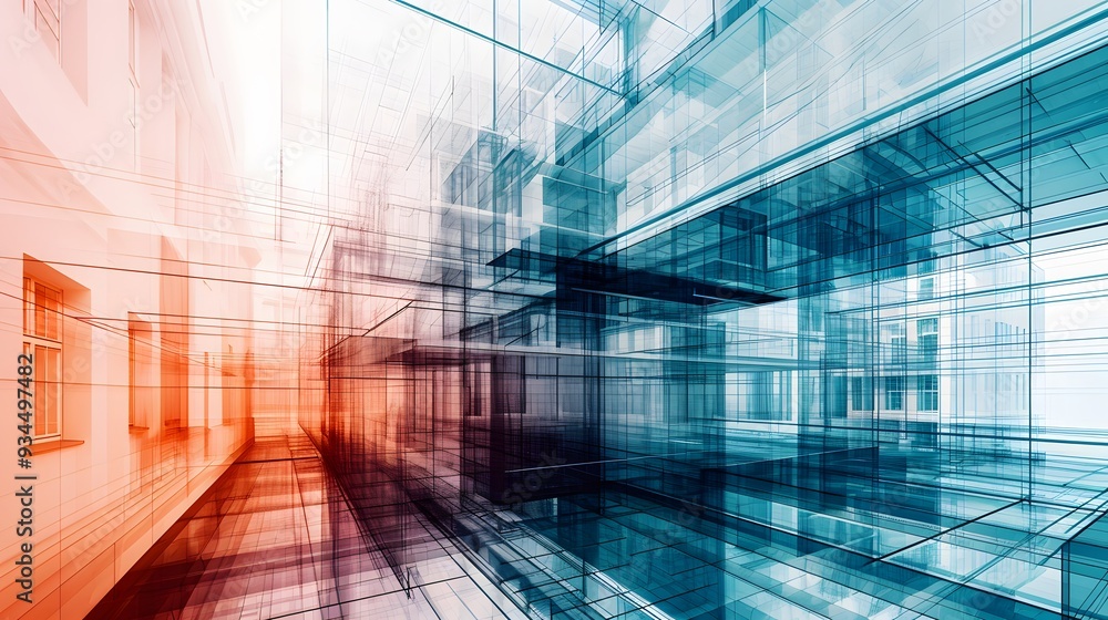 Poster an abstract geometric representation of a building process ai generated illustration