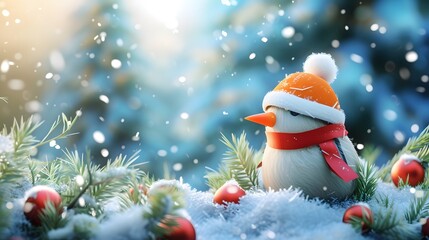 An adorable winter scene on a 3D abstract background  AI generated illustration