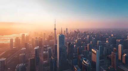 Naklejka premium An aerial view of a lonely square floor with a sprawling city skyline in the distance AI generated illustration