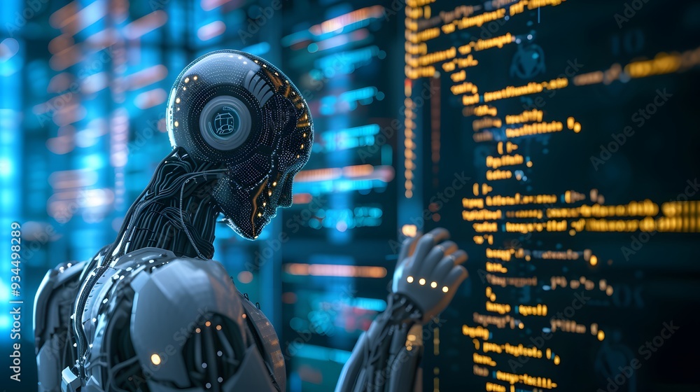 Poster an ai with deep learning capabilities processing complicated code ai generated illustration