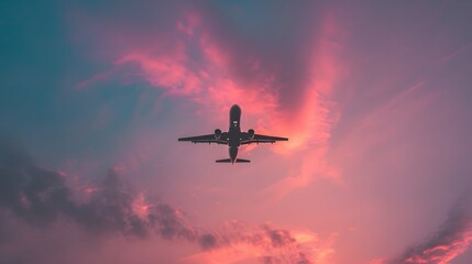 An aeroplane traversing a stroke of pastel sunset sky  AI generated illustration