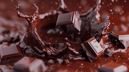 pieces of chocolate with chocolate splash. 