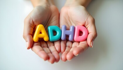 Hands Holding ADHD Colorful Plastic Letters in Support