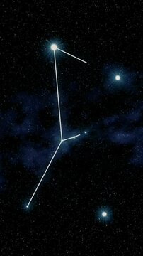 The constellation Orion is outlined vertically in space.  	