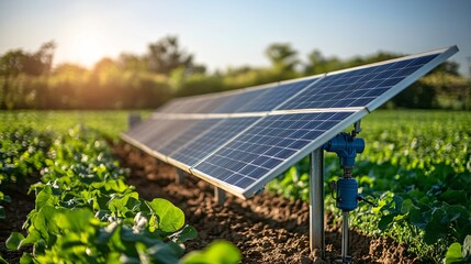 Solar-Powered Water Pump in Agricultural Field Under Sunlight