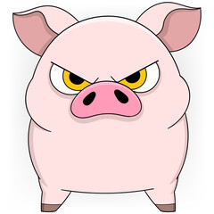 fat pig showing angry face with sharp eyes