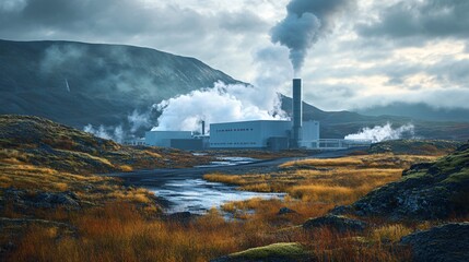 Fototapeta premium Geothermal Power Plant with Steam