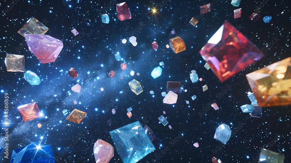 Aufkleber an array of floating 3d objects in a starry sky ai generated illustration