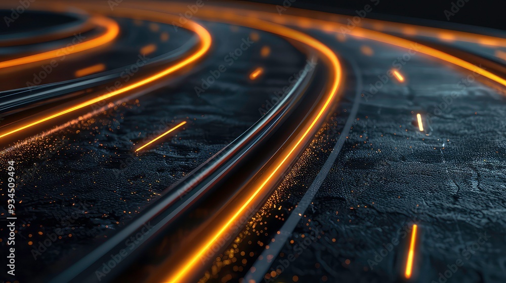 Poster a close-up shot of a black textured surface with glowing orange lines creating a futuristic and abst